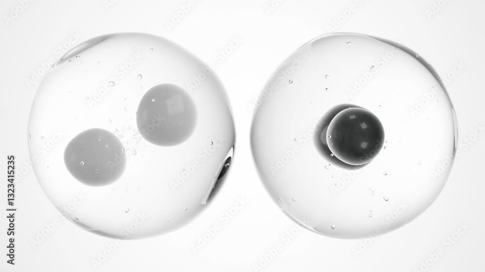 Poster soft minimal transparent molecules with bubbles – abstract 3d seamless loop animation for premium sk