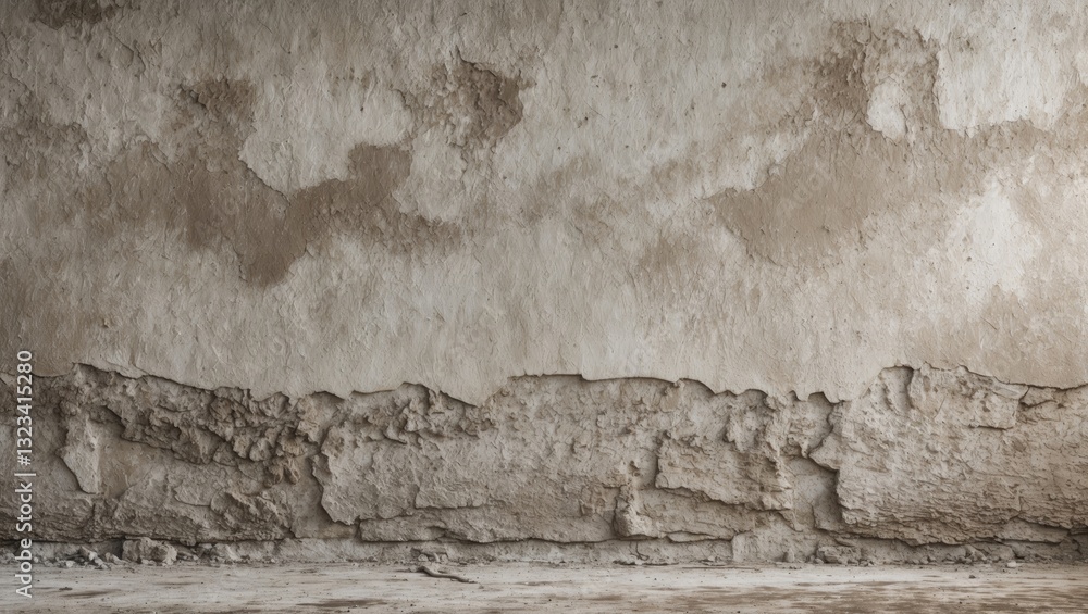 Poster textured background of an old dirty plaster wall with shades of gray and beige, featuring cracks and