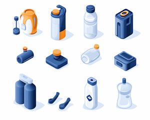 Assorted containers and bottles, isometric style