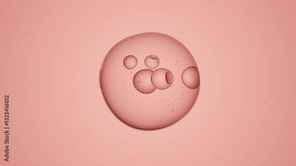 Poster elegant 3d transparent particles with air bubbles floating on a coral background – seamless abstract
