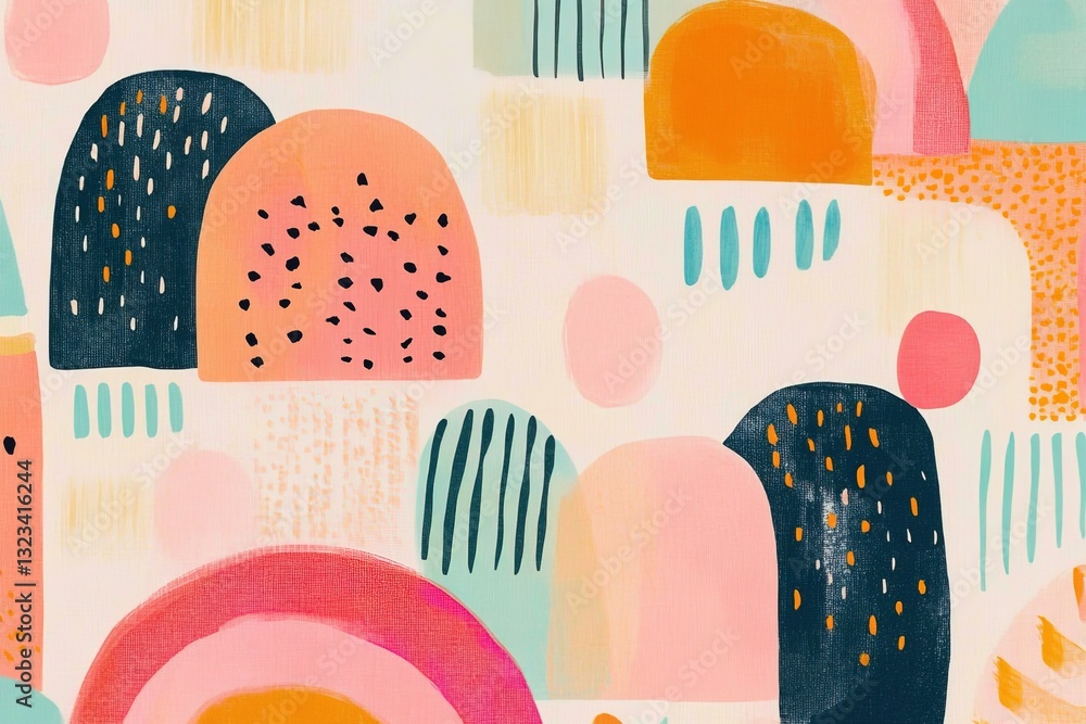 Poster exploring vibrant geometric patterns in a colorful abstract design
