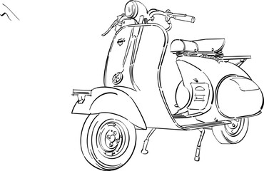 Adobe Illustrator Artwork of a retro scooter motor bike in hand sketch drawing © Huntergol