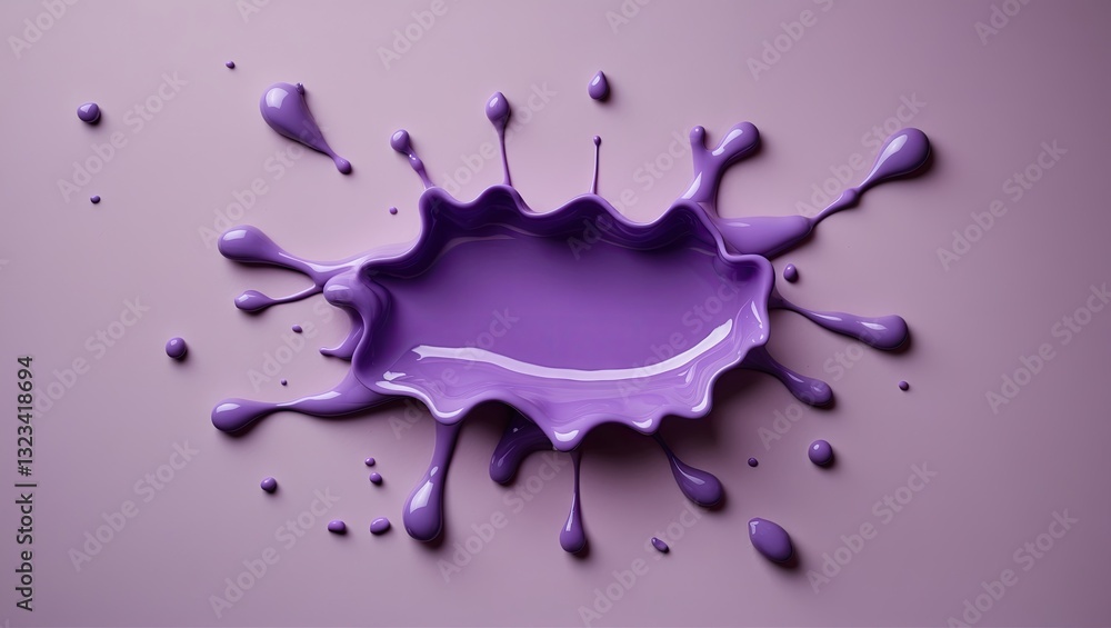 Poster purple paint splash on a smooth pastel background with lighter shades in circular formation, showcas