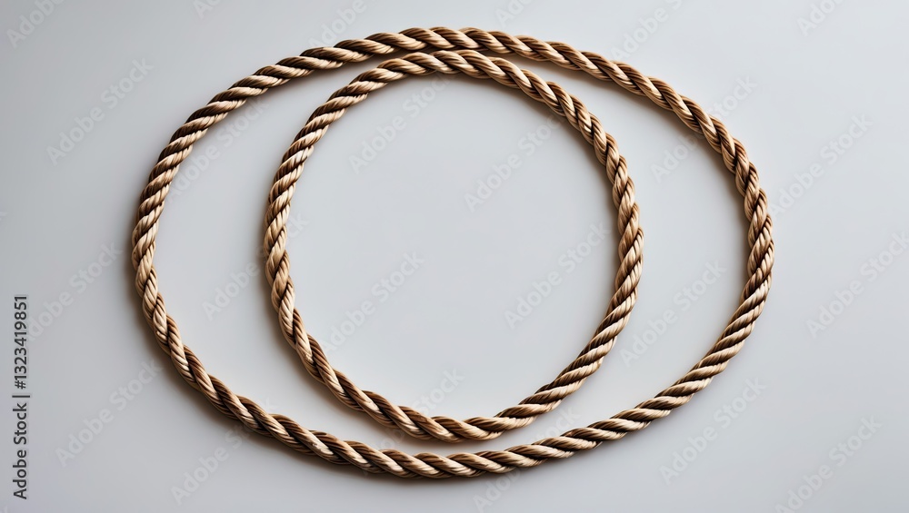 Poster oval rope frame in beige tones on a white background featuring two rope loops positioned asymmetrica