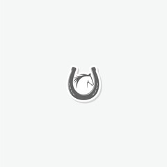 Horse and horseshoe logo sticker isolated on gray background