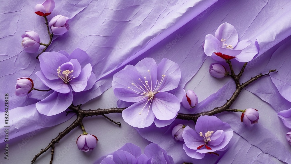 Aufkleber delicate light purple hanji paper backdrop featuring intricate flower and branch arrangement with am