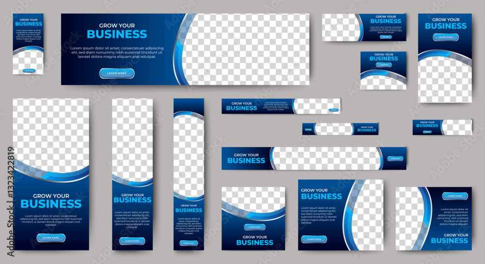 Poster web advertisement banner templates bundle. web banners of standard size with a place for photos. vec