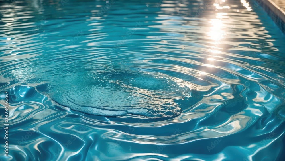 Poster rippling turquoise water in a swimming pool reflecting sunlight with soft waves in the foreground cr