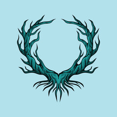 Abstract Artistic Tree Green Leafless in Vintage Style Vector