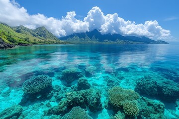 Naklejka premium Stunning Tropical Ocean Paradise with Coral Reefs