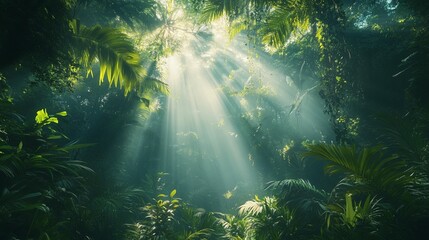 Obraz premium Sunbeams in Lush Jungle