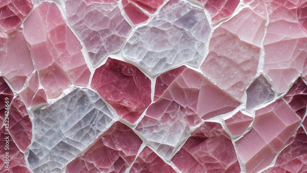Poster abstract pink and white rock crystal texture with irregular shapes featuring translucent surfaces ar