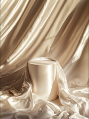 soft silk and cylindrical shelves
