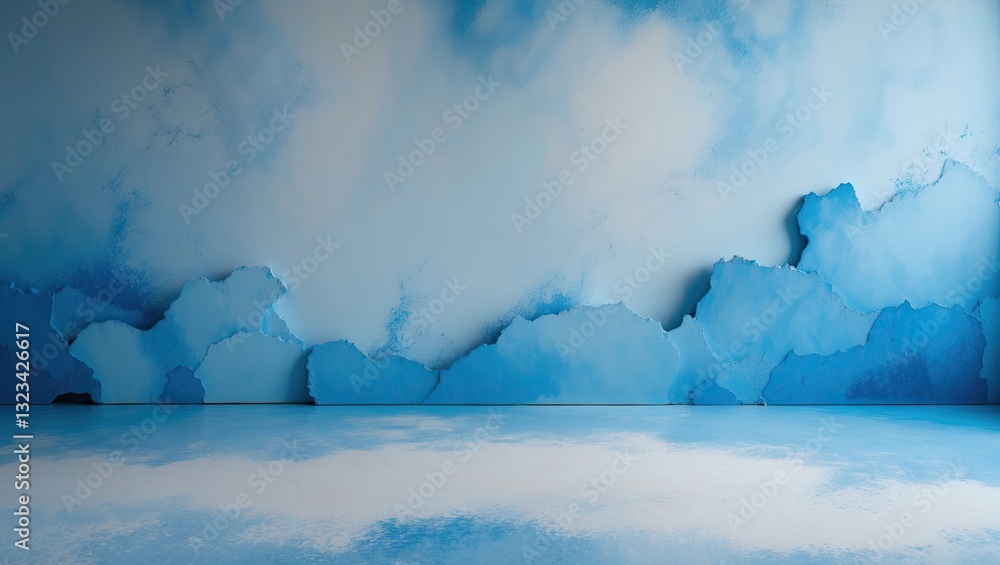 Poster light blue gradient abstract backdrop with soft cloud formations in the background and spacious floo