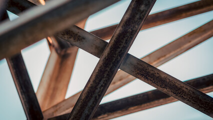 background of metal beams of industrial building close up