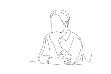 Elderly people who have difficulty remembering while contemplating. Dementia concept one-line drawing