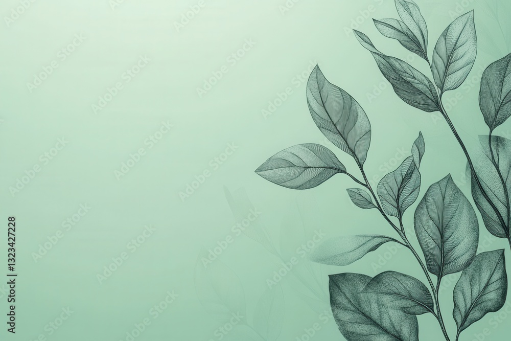 Aufkleber elegant botanical line art on a soft green background designed for modern eco-friendly aesthetics wi