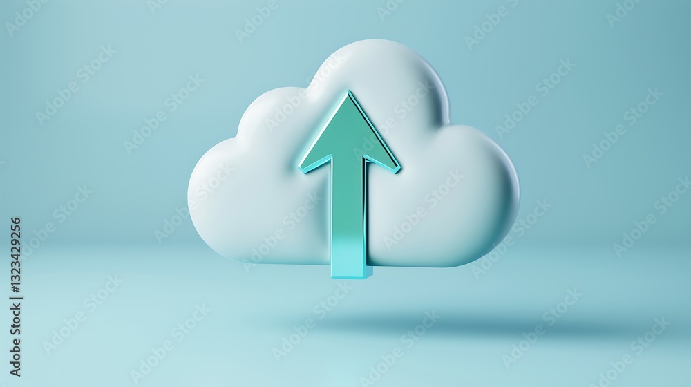 Poster 3d cloud icon with upload arrow representing digital data storage and transfer concept in modern des