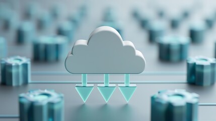 3D Cloud Icon with Downward Arrows Representing Data Transfer and Cloud Storage Technology Concepts