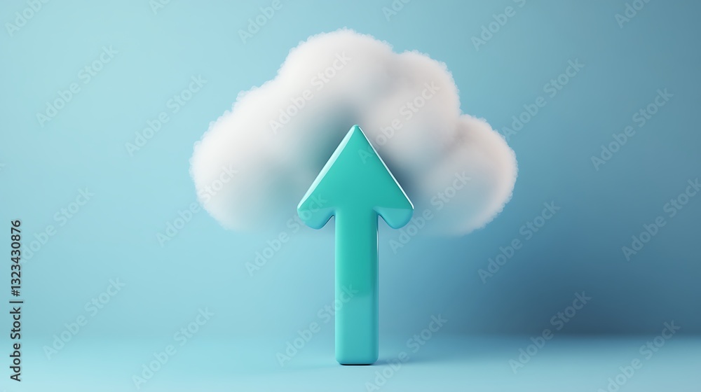 Aufkleber a three-dimensional cloud with an upward arrow in a calm blue background symbolizing growth and aspi