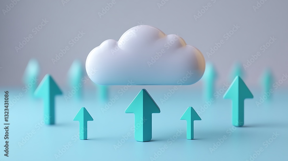 Poster abstract cloud computing concept with arrows pointing upwards on a blue background for digital growt