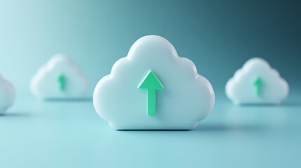 Abstract Cloud Computing Concept with Upload Icon in Soft Colors for Digital Technology Themes and Online Storage