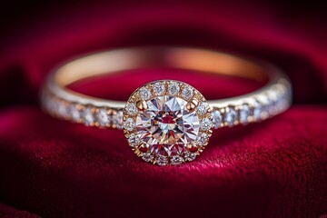 Exquisite Diamond Ring on a Maroon Velvet Box