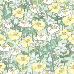 Yellow and white flower with green leaf seamless pattern
