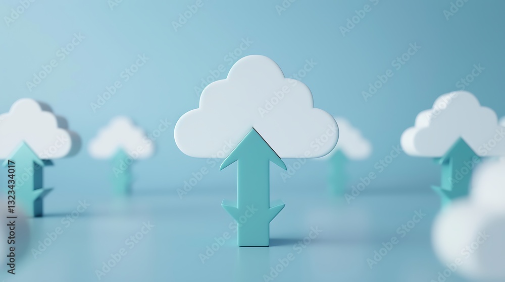 Poster cloud computing concept with arrows in minimalistic style representing data growth and connectivity 