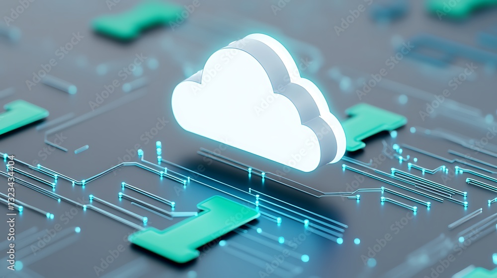 Poster cloud computing concept with digital circuit board and futuristic cloud icon in modern technology ba