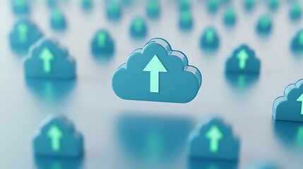 Cloud Computing Concept with Floating Arrows Representing Data Upload in Digital Environment