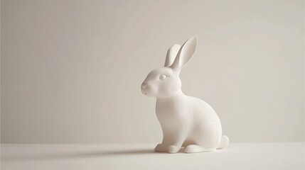 Minimalist white rabbit sculpture with delicate texture on a neutral background in soft lighting