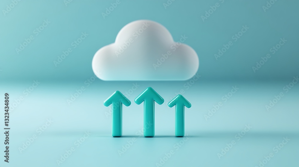Poster cloud computing concept with three arrows moving upward, symbolizing growth and progress in technolo