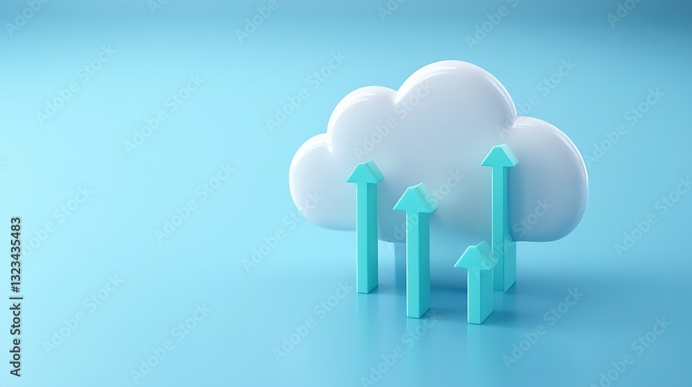 Poster cloud computing concept with upward arrows symbolizing growth and progress on a blue background
