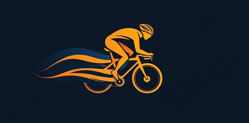Naklejka premium Dynamic Cyclist: Abstract Orange Silhouette on a Dark Background