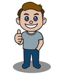 Cartoon chibi boy teen men handsome character funny thumb up figure video graphic design vector element