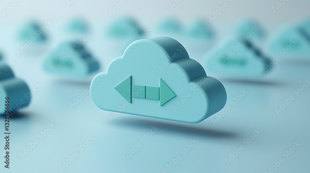 Poster cloud storage icon with arrows for data transfer and synchronization in modern technology concept