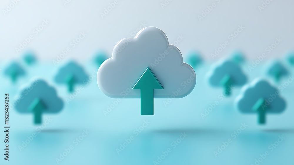Poster cloud upload icon concept with 3d design and vibrant background for digital technology and online st
