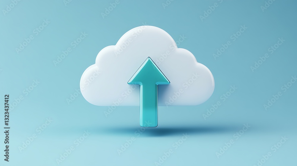 Poster cloud upload icon with upward arrow symbolizing data transfer and cloud storage technology