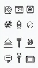 Dashcam Icon Set: Minimalist Line Art Graphics