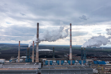 Obraz premium Aerial view of thermal power plant Maritsa East 2 Stara Zagora Region, Bulgaria
