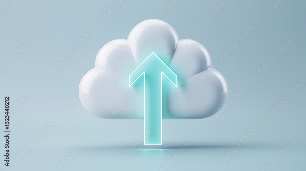 Poster digital cloud storage concept with arrow upward signifying upload data and technology innovations