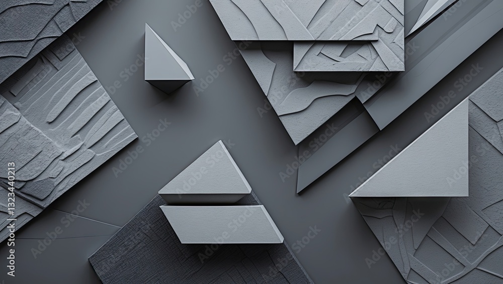 Fototapete contemporary gray abstract composition with layered geometric shapes and textured patterns on a smoo