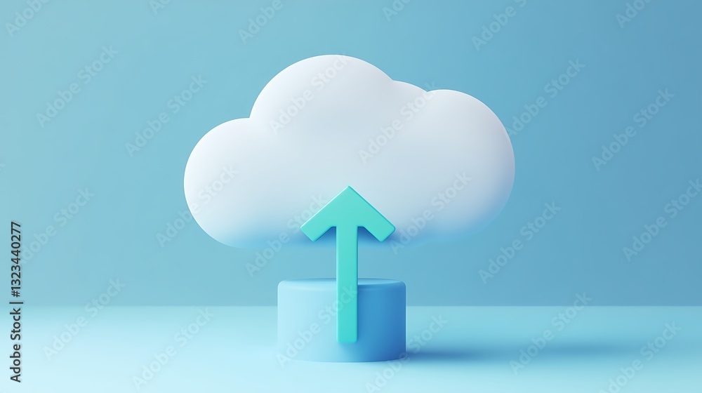 Poster digital cloud storage concept with arrow upward symbolizing data uploading and technology advancemen