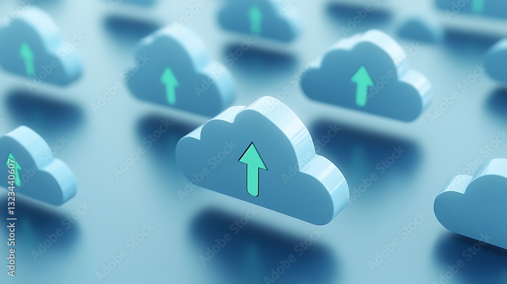 Aufkleber digital cloud storage concept with upload arrows and soft blue background for technology themes