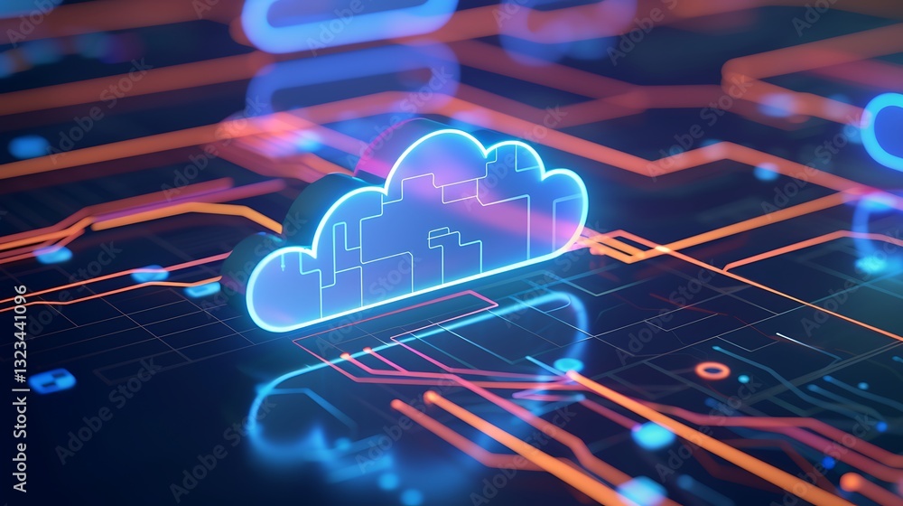 Aufkleber digital cloud symbol on futuristic circuit background for technology and innovation concepts