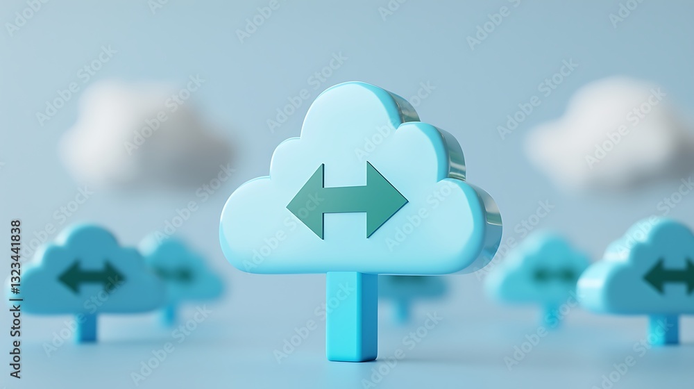 Poster digital cloud with arrows indicating transfer and data exchange in a modern conceptual illustration