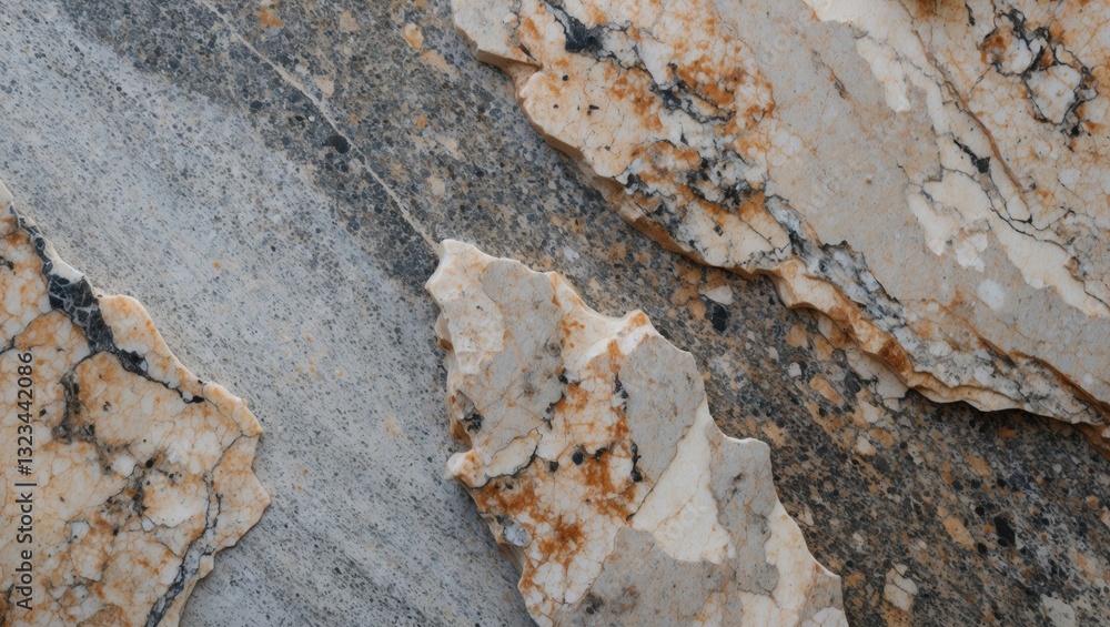 Poster Textured granite stone featuring earthy tones of brown, gray, and cream hues with a matte finish arranged in an abstract layout suitable for backgrounds.