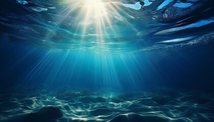 Underwater rippling sunlight on the ocean floor, featuring a deep blue gradient with moving light reflections. Perfect for serene, aquatic-themed designs and calming visuals