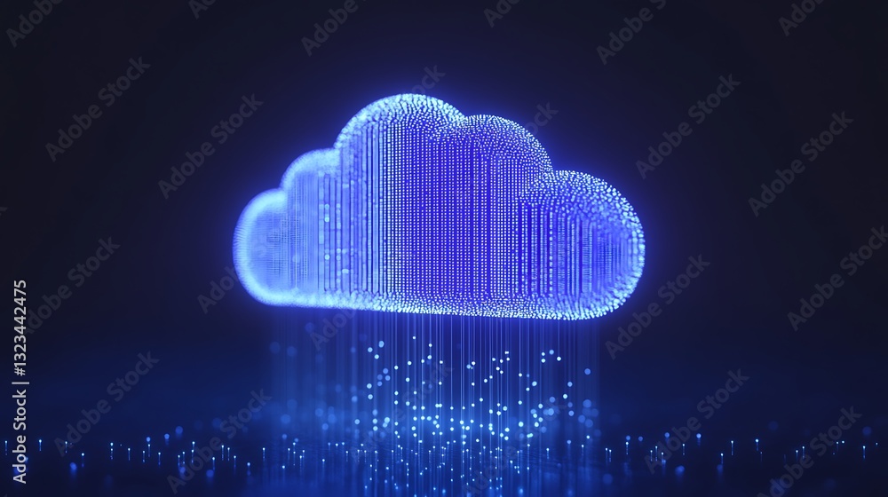 Aufkleber ethereal blue digital cloud with flowing data streams against a dark background for technology conce